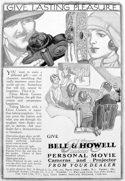 Anuncio de cámaras y proyectores de cine personal Bell & Howell, años 1920 de Unbekannt