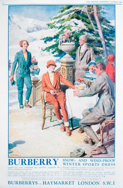 Anuncio de vestido de deportes de invierno a prueba de nieve y viento de Burberry, 1928 de Unbekannt