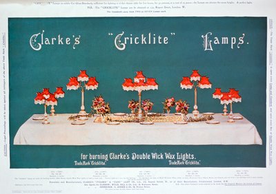 Anuncio de lámparas Cricklite de Clarkes, 1899 de Unbekannt