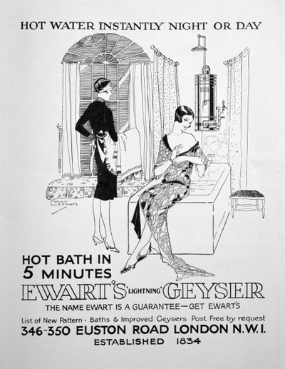 Anuncio de Ewarts Geyser para agua caliente, 1928 de Unbekannt