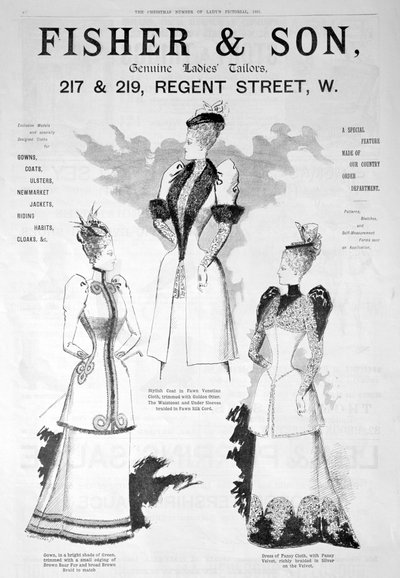 Anuncio de Fisher and Son, moda femenina, 1891 de Unbekannt