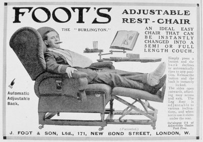 Anuncio de la silla de descanso ajustable Foots Burlington, 1916 de Unbekannt