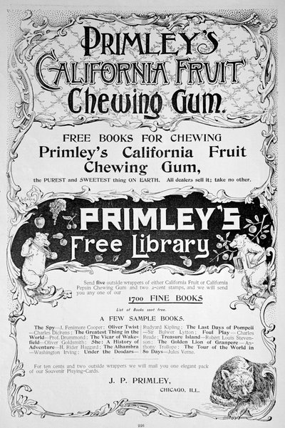 Anuncio de chicle de frutas de California Primleys, 1894 de Unbekannt