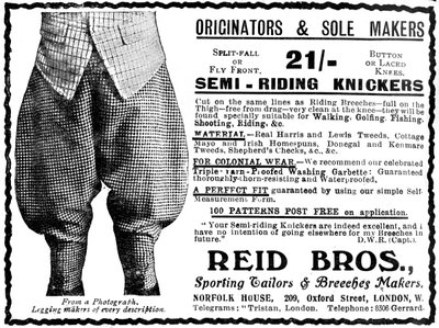 Anuncio de Reid Bros, Sastres Deportivos y Fabricantes de Calzones de Unbekannt