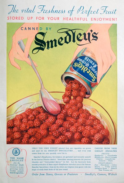 Anuncio de frutas enlatadas Smedleys, 1936 de Unbekannt