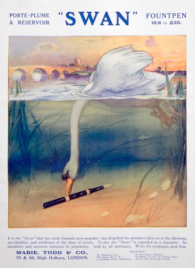 Anuncio de plumas fuente Swan, c1906 de Unbekannt