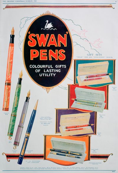 Anuncio de plumas Swan, 1928 de Unbekannt