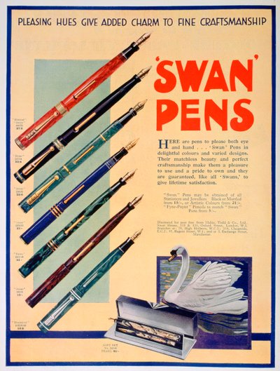 Anuncio de plumas Swan, 1931 de Unbekannt