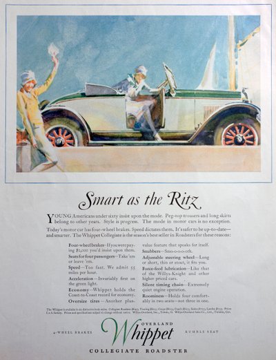 Anuncio del coche Overland Whippet Collegiate Roadster, 1927 de Unbekannt