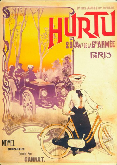 Anuncio de coches y bicicletas Hurtu, c1900s de Unbekannt