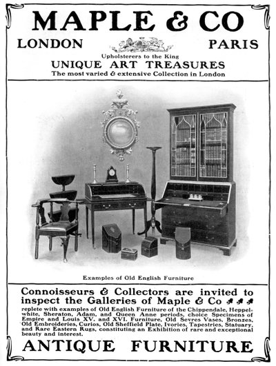 Anuncio de Maple & Co de Londres, vendedores de muebles antiguos, 1901 de Unbekannt