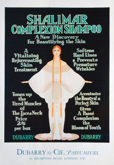 Anuncio de champú para el cutis Shalimar por Dubarry, 1930 de Unbekannt