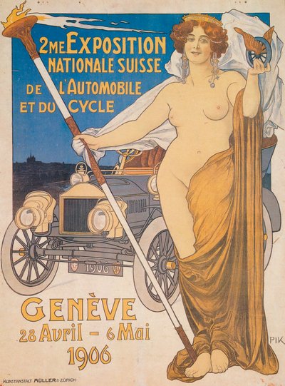 Anuncio para la Segunda Exposición Nacional Suiza de Automóviles y Bicicletas, Ginebra, 1906 de Unbekannt