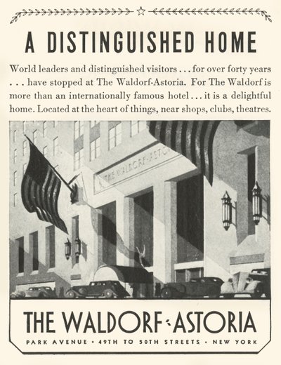 Anuncio del Hotel Waldorf-Astoria en Nueva York de Unbekannt