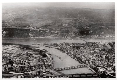 Vista aérea de Coblenza, Renania-Palatinado, Alemania, desde un zepelín de Unbekannt