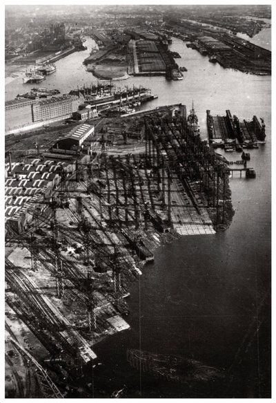 Vista aérea del astillero Bremer Vulkan, Bremen, Alemania, desde un Zeppelin, c1931 de Unbekannt