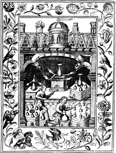 Laboratorio alquímico mostrando varias formas de hornos y recipientes, 1652 de Unbekannt