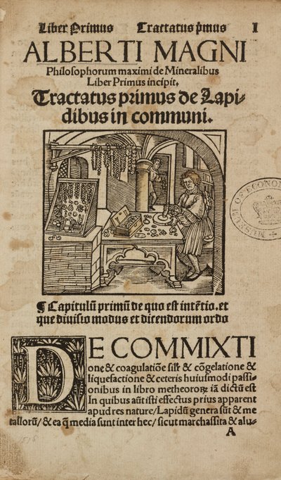 Página de título de alquimia y química temprana de una obra medieval alemana sobre mineralogía y alquimia de Unbekannt