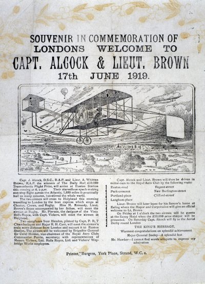 Vuelo transatlántico pionero de Alcock y Brown de Unbekannt