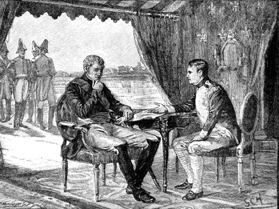 Alejandro I de Rusia y Napoleón I Bonaparte de Francia en Tilsit, 1807 de Unbekannt