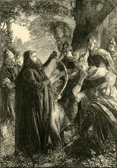 Alfredo el Grande, disfrazado de arpista, tocando ante Guthrum, 878, 1890 de Unbekannt