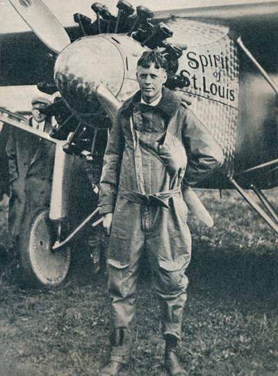 Aviador estadounidense Charles Lindbergh y su avión, Spirit of St Louis, c1927 c1937 de Unbekannt