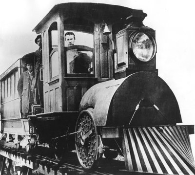 El inventor estadounidense Thomas Alva Edison a bordo de un ferrocarril eléctrico, 1892 de Unbekannt