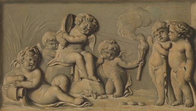 Amorini jugando uno de un par, 1770-90 de Unbekannt