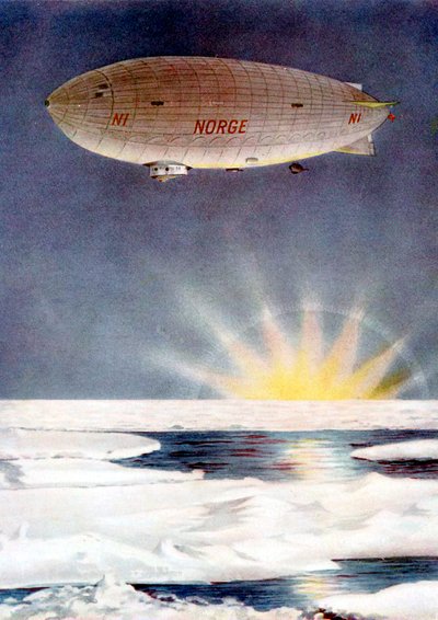 El dirigible de Amundsen, el Norge, sobre el Polo Norte, 1926 de Unbekannt