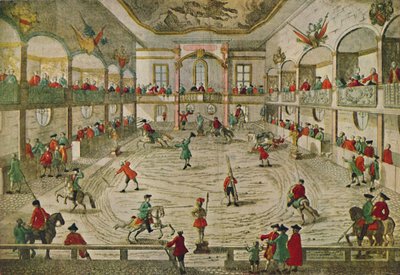Una escuela de equitación del siglo XVIII, mostrando la transición al anillo de circo, 1942 de Unbekannt