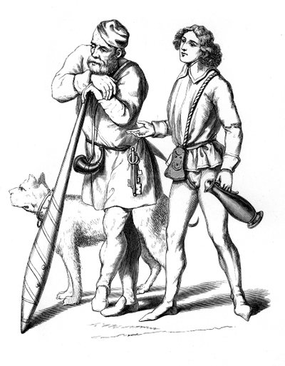 Un portero inglés 1480 y un sirviente doméstico 1475, siglo XV 1849 de Unbekannt