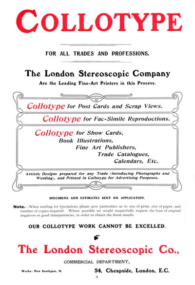Un anuncio para el proceso de colotipia ofrecido por The London Stereoscopic Company, 1903 de Unbekannt