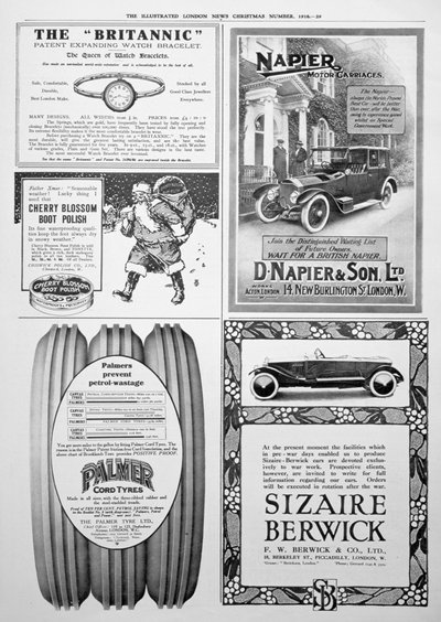 Una página de publicidad en el Illustrated London News, Navidad, 1916 de Unbekannt