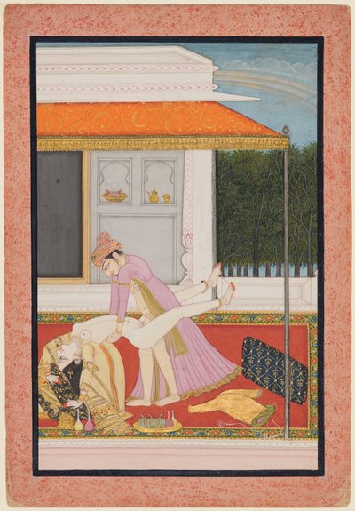 Una pareja amorosa, probablemente Raja Mahendra Pal de Basohli con una favorita... c. 1810 de Unbekannt