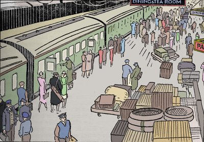Ilustración de una estación de tren de los años 1930, 1937 de Unbekannt