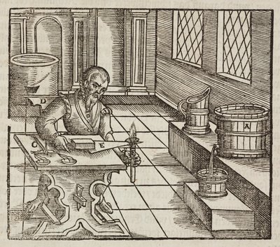 Análisis del salitre, utilizado en la pólvora y para la conservación de carnes - Grabado extraído de Descripción de los minerales y los principales métodos de explotación minera, de Lazarus Ecker de Unbekannt