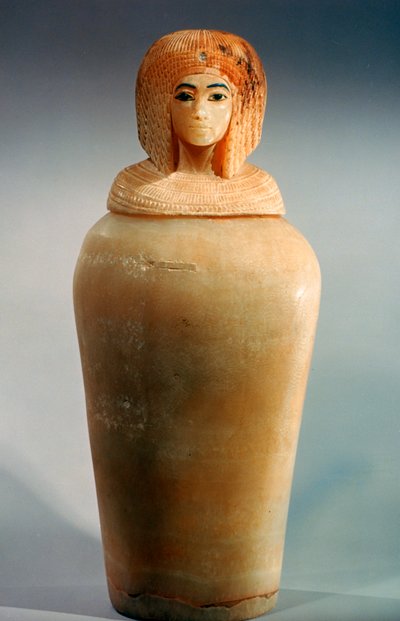 Jarro canópico egipcio antiguo con tapa en forma de cabeza de mujer real, c1344-1336 a.C. de Unbekannt