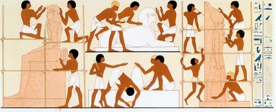 Escultores egipcios antiguos trabajando en estatuas, c. 1842-1845 de Unbekannt