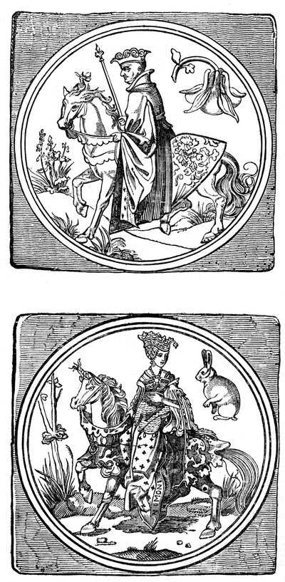 Cartas de juego antiguas: Rey y Reina, 1833 de Unbekannt