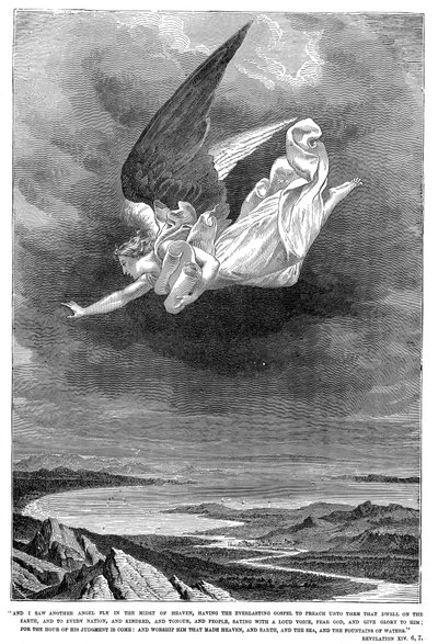 Y vi a otro ángel volar en medio del cielo..., c1885 de Unbekannt
