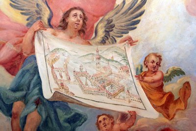 Ángel sosteniendo un plano de la abadía de Heiligenkreuz, Viena, Austria de Unbekannt