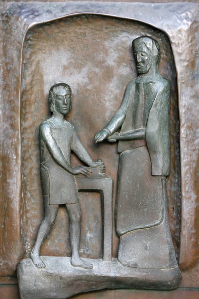 Escultura de la puerta de la basílica de la Anunciación: Jesús y José, Nazaret, Israel de Unbekannt