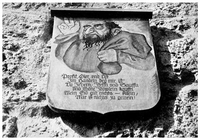 Antisemitismo: inscripción medieval en la muralla de la ciudad, Rothenburg, Alemania, 1956 de Unbekannt