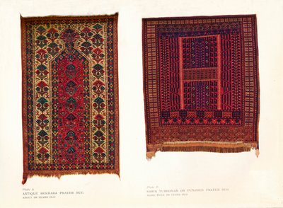 Alfombra de oración Bokhara antigua y alfombra de oración Sarik Turkoman o Punjdeh, c1920 de Unbekannt