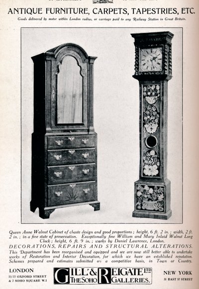 Muebles antiguos, alfombras, tapices, 1921 de Unbekannt
