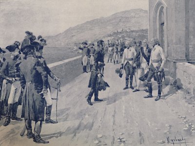 Organizando la capitulación de Masséna en Cornigliano, cerca de Génova, 1896 de Unbekannt
