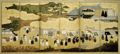 Llegada de un barco portugués. Pantalla Nanban, ca. 1600 de Unbekannt