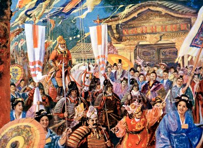 Impresión artística de Yorimoto, guerrero japonés del siglo XII, siglo XX de Unbekannt