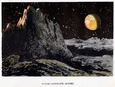 Impresión artística del paisaje lunar al atardecer, 1884 de Unbekannt