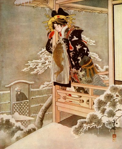 Mientras hablaba, Urasato se inclinó mucho sobre el balcón..., 1919 de Unbekannt